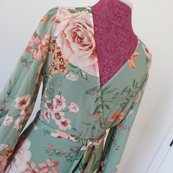 FLYING TOMATO maxi  sage floral wrap dress womans - Picture 5 of 13